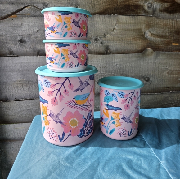 Tupperware Blushing Meadows 4-pc  One Touch Canister Set - Picture 2 of 8